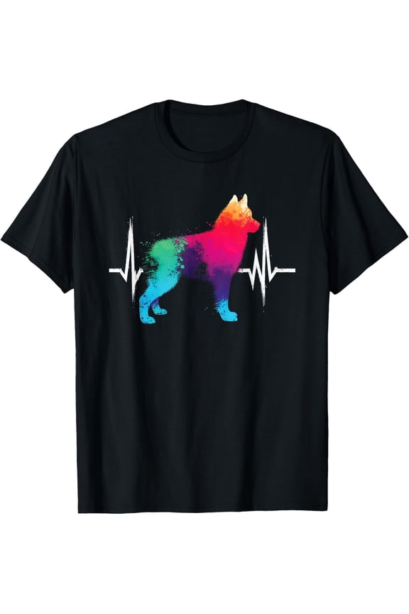 t-shirt Siberian Husky Heartbeat - Vintage Colorful Husky Dog Lover T-Shirt mens,black,women,funny,journey,Crew Neck, Short Sleeve,custom clothing patterns.