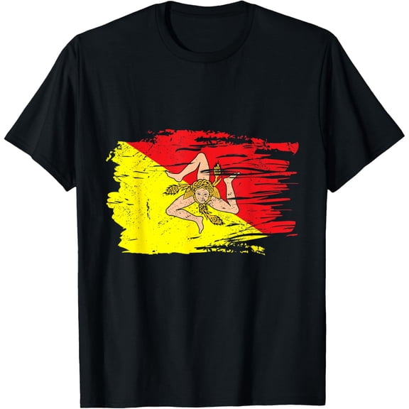 t-shirt Sicilia Flag Sicily Palermo Italy T-Shirt mens，black，women，funny，journey，Crew Neck, Short Sleeve,printing