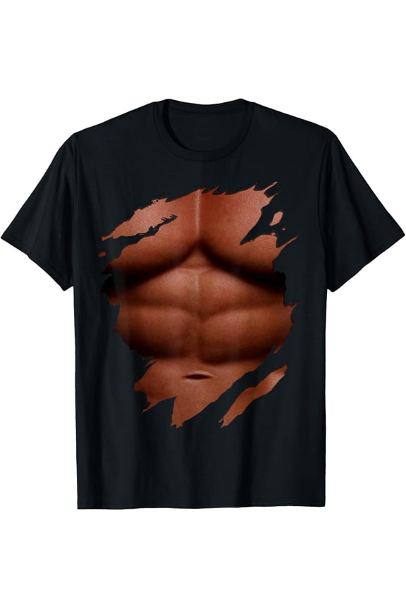 t-shirt Six Pack Abs Muscles Big Chest Black Man Dark Skin T-Shirt mens,black,women,funny,journey,Crew Neck, Short Sleeve,printing