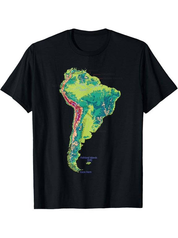 t-shirt South America topographic map Borders rivers country names T-Shirt.