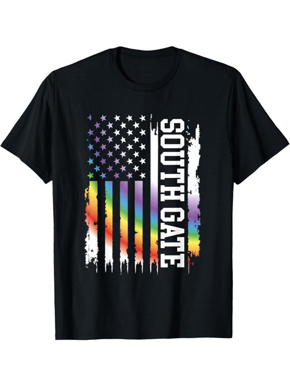 t-shirt South Gate United States Distressed Rainbow w US Flag T-Shirt.
