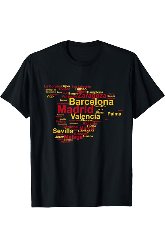 t-shirt Spain Map Silhouette Towns Cities Madrid Travel Espana T-Shirt mens,black,women,funny,journey,Crew Neck, Short Sleeve,custom clothing patterns.gift