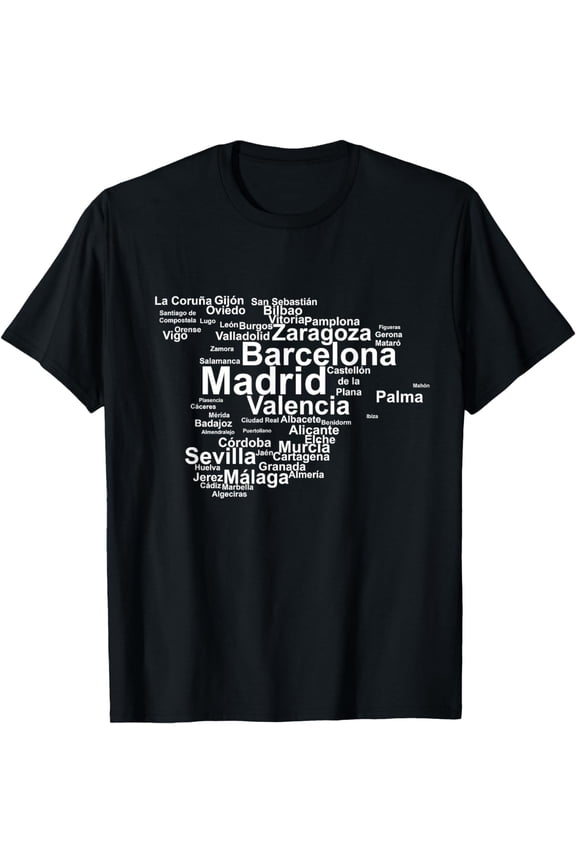 t-shirt Spain Map Silhouette Towns Cities Madrid Travel Espana T-Shirt mens,black,women,funny,men,journey,Crew Neck, Short Sleeve,printing