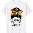 thumbnail image 1 of t-shirt Spain Soccer Espana Flag Soccer Ball Messy Bun T-ShirtMen and women can wear white T-shirts, gifts. Age: M,，L，XL，2XL,3XL, 4XL, 1 of 4