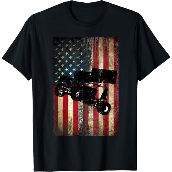 t-shirt Sprint Car Dirt Track Racing Distressed American Flag T-Shirt mens，black，women，funny，journey，Crew Neck, Short Sleeve,printing