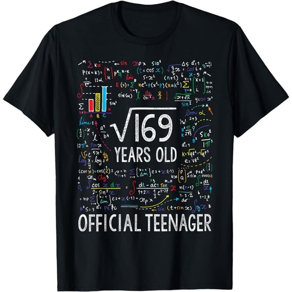 t-shirt Square Root Of 169 13 Years Old Official Teenager Birthday T-Shirt mens,black,women,funny,men,journey,Crew Neck, Short Sleeve,printing