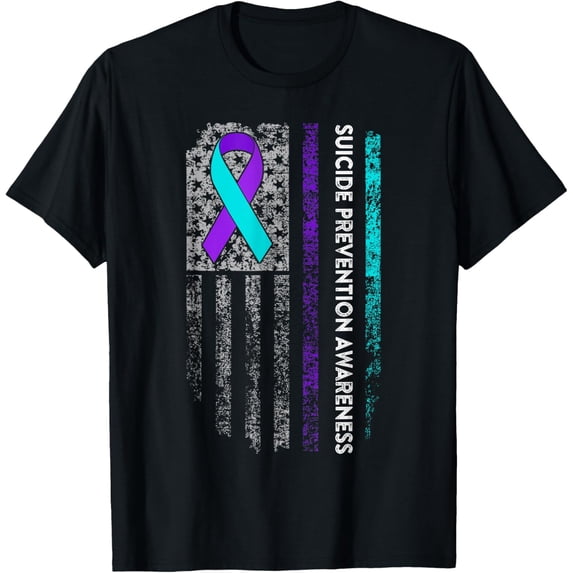 t-shirt Suicide Prevention Awareness Ribbon American Flag T-Shirt.