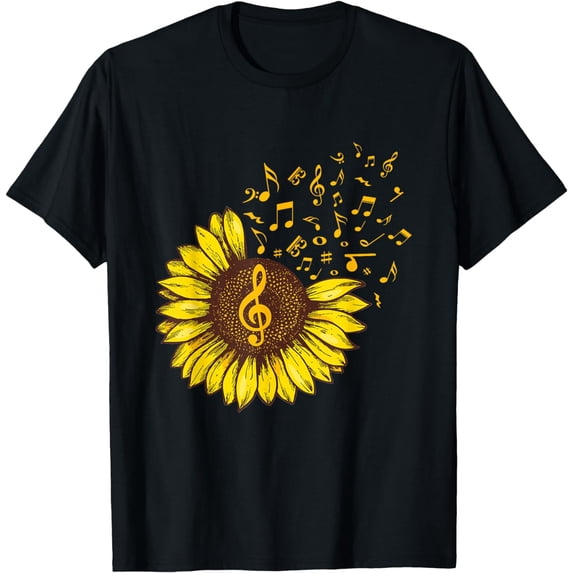 t-shirt Sunflower Music Note Music Lovers T-Shirt mens,black,women,funny,journey,Crew Neck, Short Sleeve,custom clothing patterns.gift