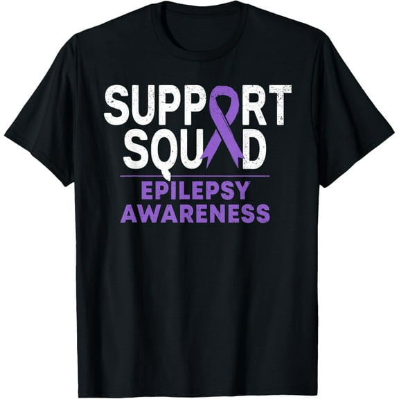 t-shirt Support Squad Epilepsy Awareness Month Family Purple Ribbon T-Shirt mens，black，women，funny，journey，Crew Neck, Short Sleeve,printing