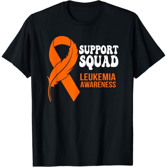 t-shirt Support Squad - Leukemia Awareness Month orange ribbon T-Shirt mens，black，women，funny，journey，Crew Neck, Short Sleeve,custom clothing patterns.gift