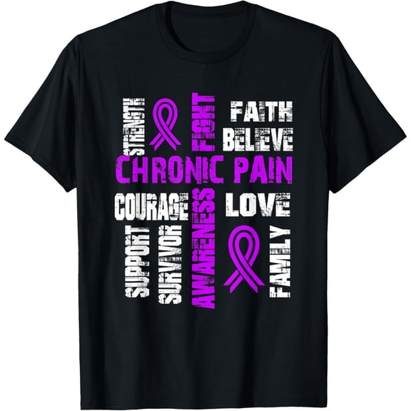 t-shirt Support believe and fight CHRONIC PAIN T-Shirt mens，black，women，funny，journey，Crew Neck, Short Sleeve,printing