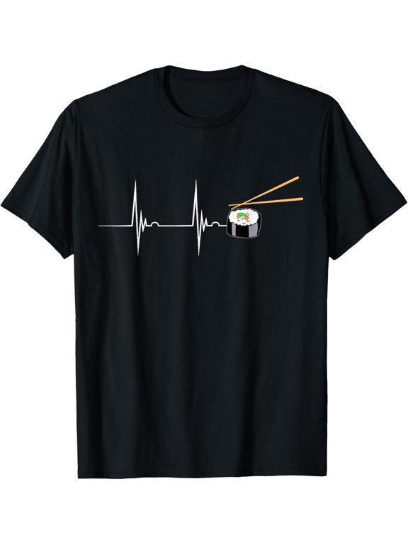 t-shirt Sushi Heartbeat Japanese Asian Food EKG Pulseline Chopsticks T-Shirt mens,black,women,funny,journey,Crew Neck, Short Sleeve,custom clothing patterns.gift