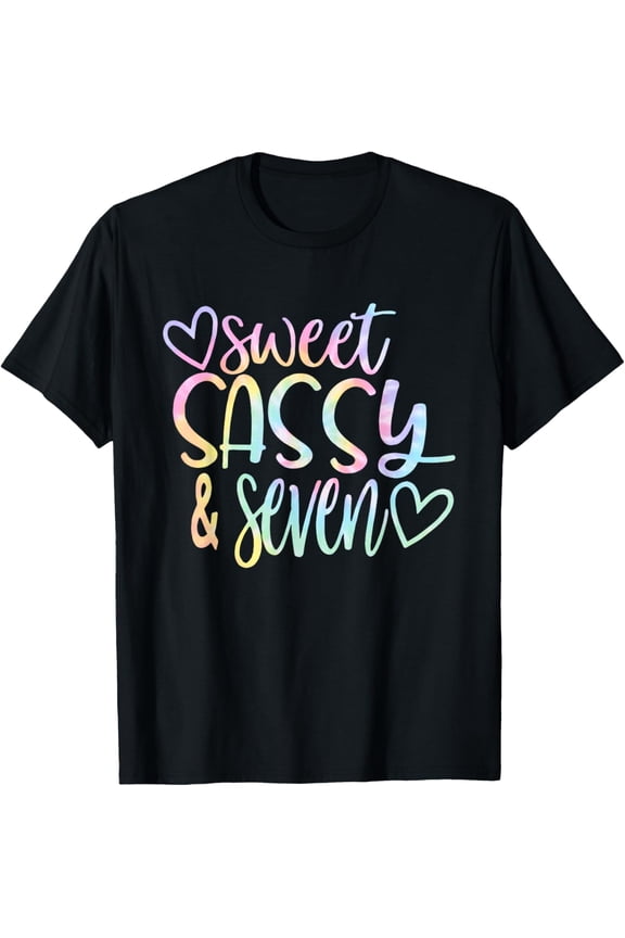 t-shirt Sweet Sassy and Seven Girl's Birthday Tie Dye Tee Girls Kids T-Shirt mens,black,women,funny,journey,Crew Neck, Short Sleeve,custom clothing patterns.