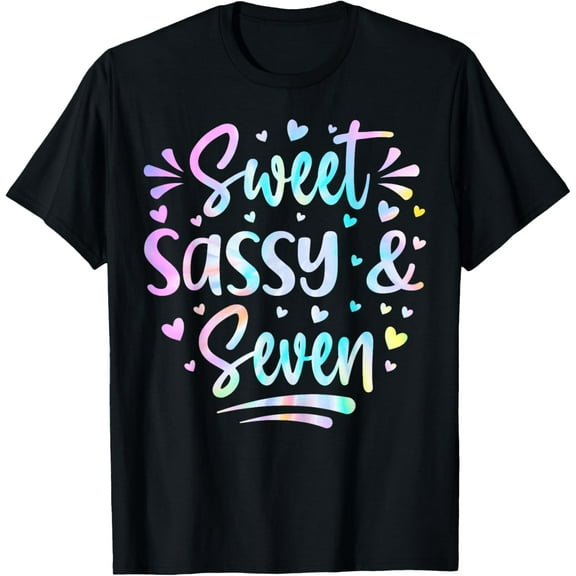 t-shirt Sweet Sassy and Seven Girls Birthday Tie Dye 7 Year Old Kids T-Shirt mens，black，women，funny，journey，Crew Neck, Short Sleeve,custom clothing patterns.