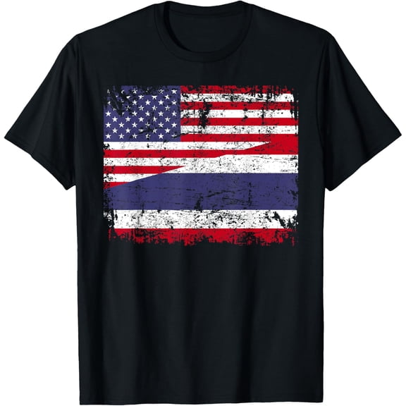 t-shirt THAI ROOTS | Half American Flag | USA THAILAND FLAG T-Shirt.