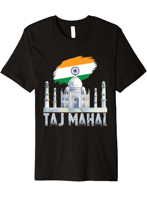 t-shirt Taj Mahal and India Flag with Temple from Agra in Asia Premium T-ShirtMen and women can wear, black T-shirts, gifts. Age: M,L,XL 2XL, 3XL, 4XL