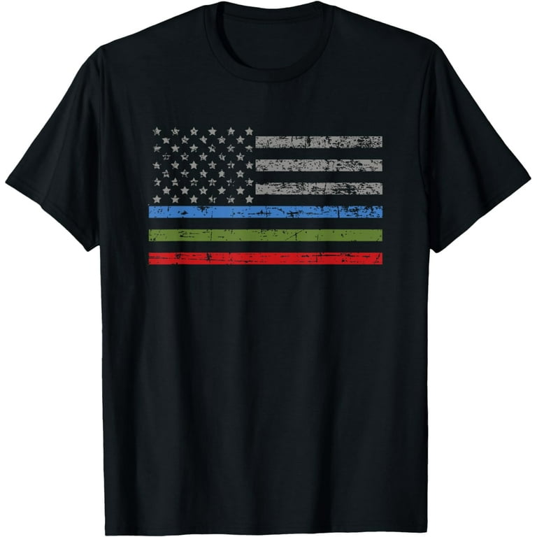 Thin Blue Green Red Line American Flag Support T-Shirt Thin Blue Green Red Line American Flag Support T-Shirt