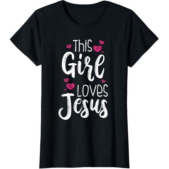 t-shirt This Girl Loves Jesus Gift For Christian Teen Kid Cool Women T-Shirt mens，black，women，funny，journey，Crew Neck, Short Sleeve,printing