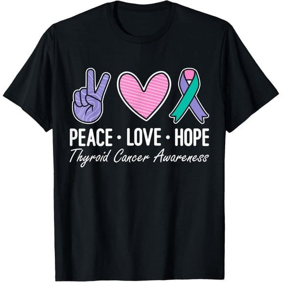 t-shirt Thyroid Cancer Awareness Ribbon Peace Love Hope Support T-Shirt mens，black，women，funny，journey，Crew Neck, Short Sleeve,custom clothing patterns.gift
