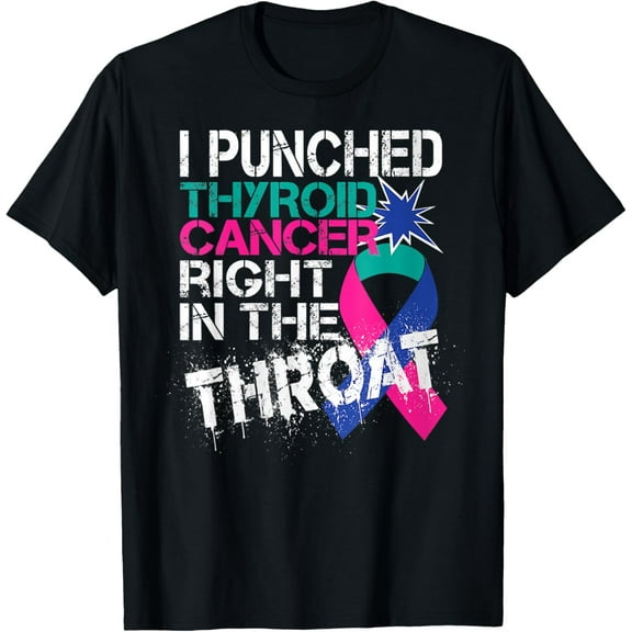 t-shirt Thyroid Cancer Survivor Awareness Punched In The Throat Gift T-Shirt mens，black，women，funny，journey，Crew Neck, Short Sleeve,printing