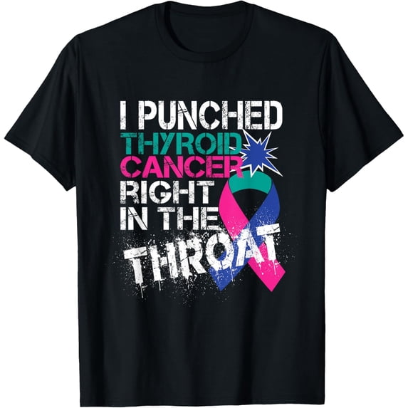 t-shirt Thyroid Cancer Survivor Awareness Punched In The Throat Gift T-Shirt mens,black,women,funny,journey,Crew Neck, Short Sleeve,printing