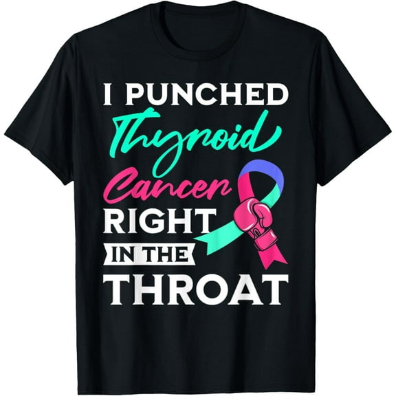t-shirt Thyroid Cancer Survivor Awareness Punched In The Throat T-Shirt mens,black,women,funny,journey,Crew Neck, Short Sleeve,printing