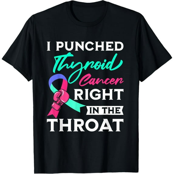 t-shirt Thyroid Cancer Survivor Awareness Punched In The Throat T-Shirt mens,black,women,funny,journey,Crew Neck, Short Sleeve,printing