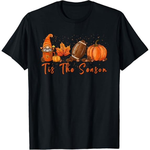 t-shirt Tis The Season Pumpkin Leaf Latte Fall Thanksgiving Football T-Shirt.