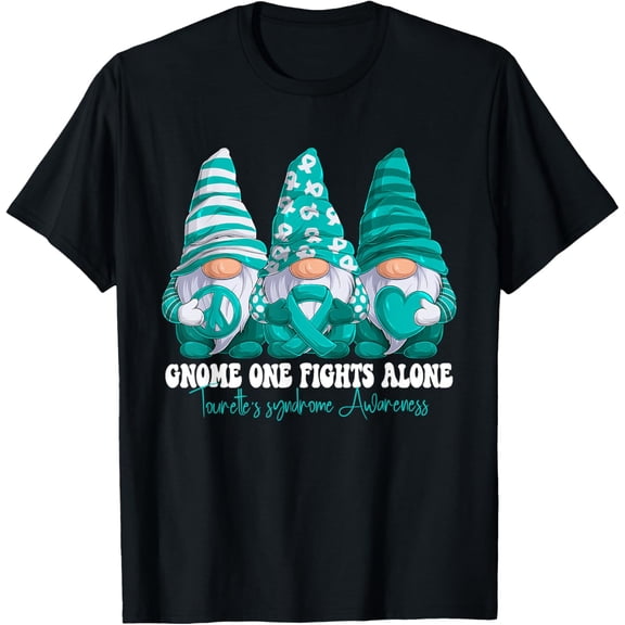 t-shirt Tourette's Syndrome Awareness Month Teal Ribbon Gnomies T-Shirt mens，black，women，funny，journey，Crew Neck, Short Sleeve,printing