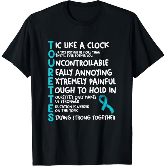 t-shirt Tourettes Meaning Teal Ribbon Tourette Syndrome Awareness T-Shirt mens，black，women，funny，journey，Crew Neck, Short Sleeve,printing