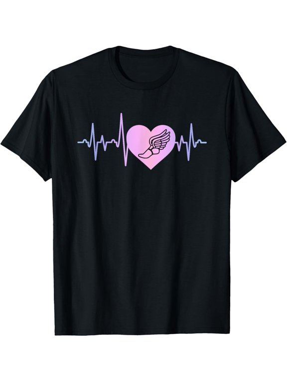 t-shirt Track & Field Runner Cross Country Running EKG Heartbeat T-Shirt mens,black,women,funny,journey,Crew Neck, Short Sleeve,custom clothing patterns.gift