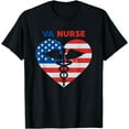 thumbnail image 1 of t-shirt VA Nurse Nursing Staff USA Flag Vet Nursing T-Shirt mens t shirt，black，women，funny，misfits，men，journey, 1 of 4