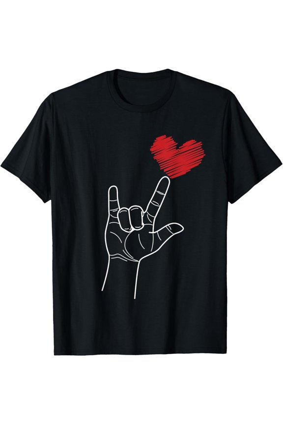 t-shirt Valentines Day I Love You Hand Sign ASL Heart Women Kids Men T-Shirt.