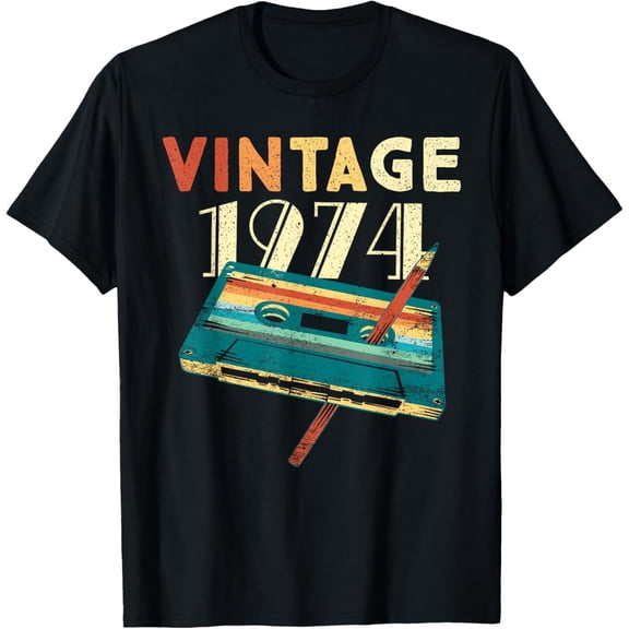 t-shirt Vintage 1974 Music Cassette 50th Birthday Gifts 50 Years Old T-Shirt mens,black,women,funny,journey,Crew Neck, Short Sleeve,printing