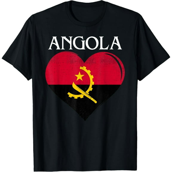 t-shirt Vintage Angola Flag Heart For Angolan T-Shirt mens，black，women，funny，journey，Crew Neck, Short Sleeve,custom clothing patterns.gift