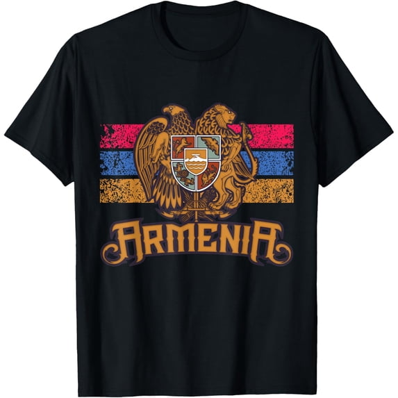 t-shirt Vintage Armenia Flag Family Crest - Armenian Country Gifts T-Shirt mens，black，women，funny，journey，Crew Neck, Short Sleeve,printing