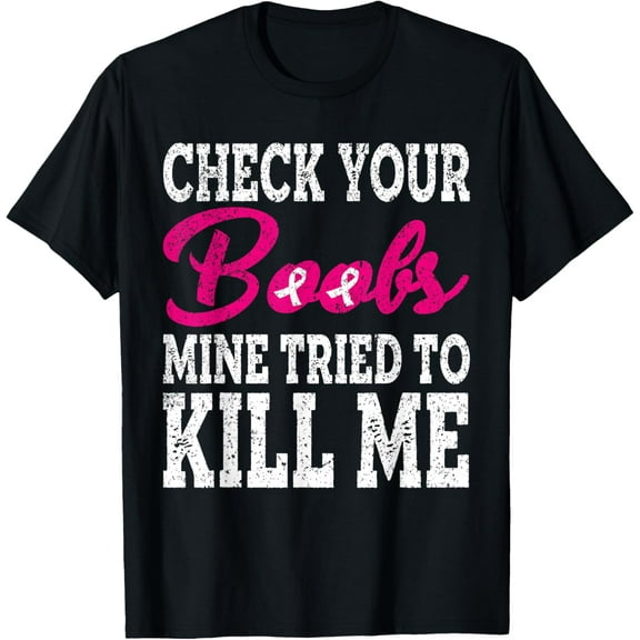 t-shirt Vintage Breast Cancer Awareness Check Your Boobs T-Shirt mens，black，women，funny，journey，Crew Neck, Short Sleeve,printing