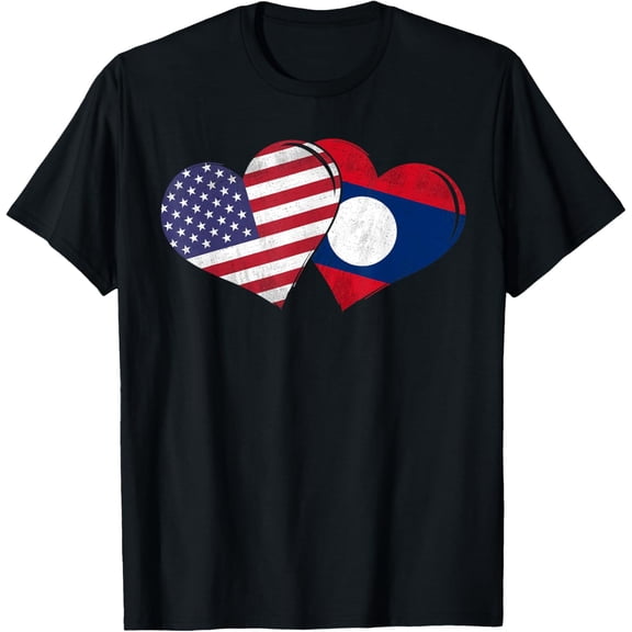 t-shirt Vintage Laos - American Flag Heart For LAOTIAN T-Shirt.