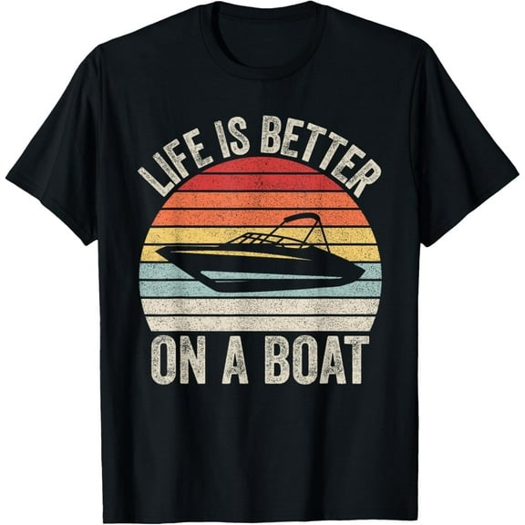 t-shirt Vintage Life Is Better On A Boat Captain Boating Pontoon T-Shirt mens，black，women，funny，journey，Crew Neck, Short Sleeve,printing