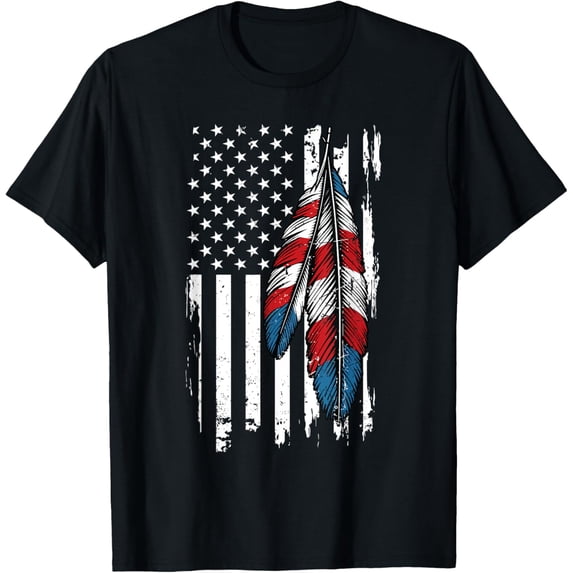 t-shirt Vintage Native American Pride Month Feather American Flag T-Shirt.