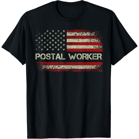 t-shirt Vintage Postal Worker American Flag US Postal Service T-Shirt mens,black,women,funny,men,journey,Crew Neck, Short Sleeve,printing