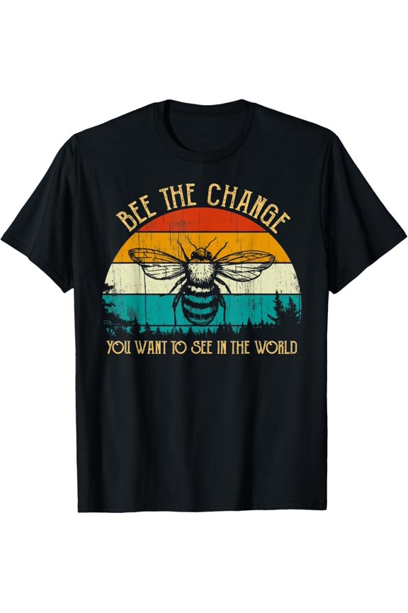 t-shirt Vintage Retro Style Honeybee Bee Save The Bees The Change T-Shirt mens,black,women,funny,journey,Crew Neck, Short Sleeve,printing