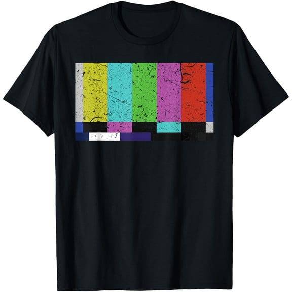 Vintage TV Test Pattern Color Bars Graphic Design Presents T-Shirt men and women can wear, black, white, gifts