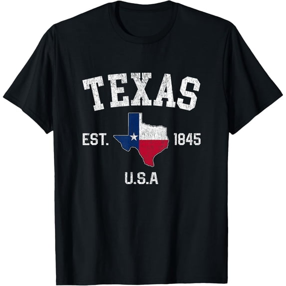 t-shirt Vintage Texas Est 1845 Texas State Flag Map Texan Pride T-Shirt mens,black,women,funny,journey,Crew Neck, Short Sleeve,printing