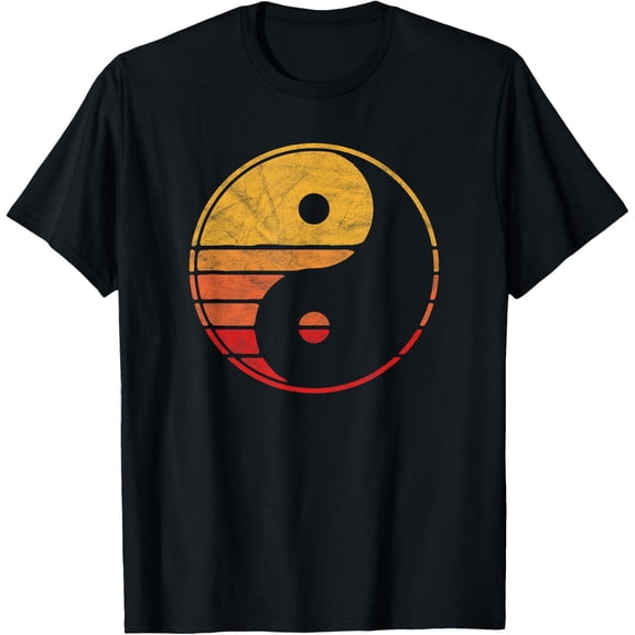 t-shirt Vintage Yin Yang 80's Minimalist Sun Retro Graphic T-Shirt mens，black，women，funny，journey，Crew Neck, Short Sleeve,printing