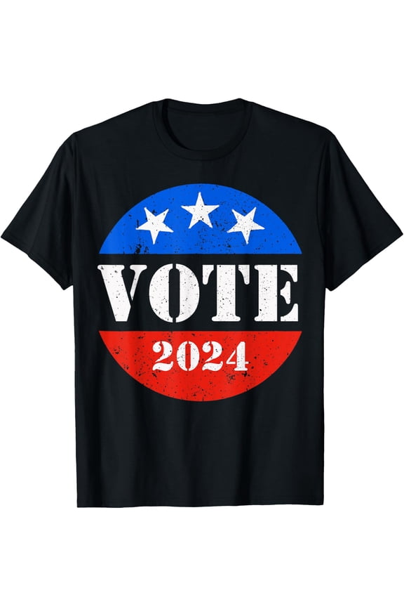 t-shirt Voter Vintage Button VOTE 2024 tee funny T-Shirt mens,black,women,funny,journey,Crew Neck, Short Sleeve,printing