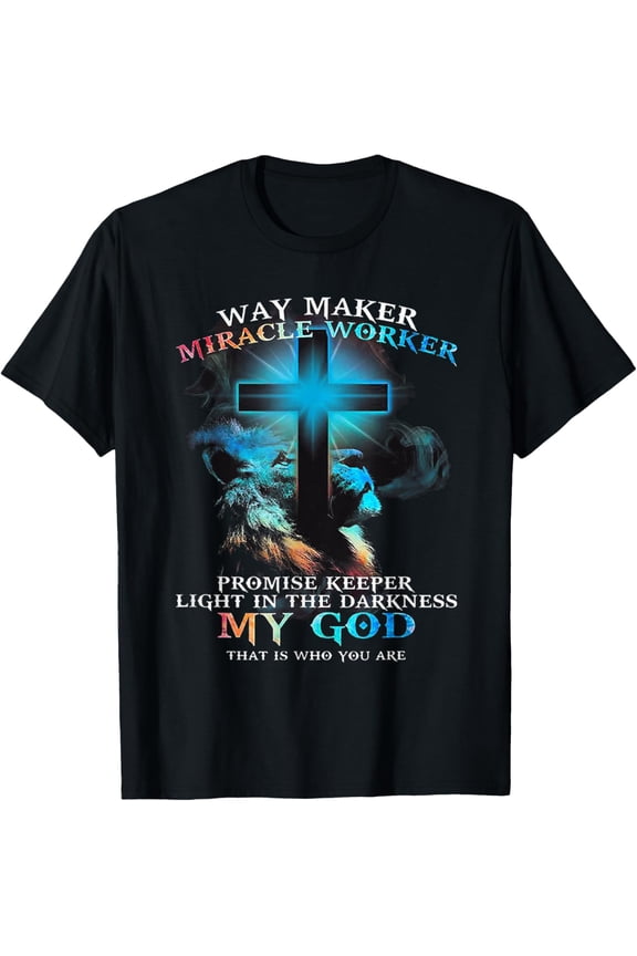 t-shirt Way maker Miracle Worker Jesus Lion T-Shirt mens,black,women,funny,journey,Crew Neck, Short Sleeve,custom clothing patterns.gift