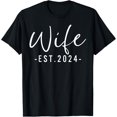 thumbnail image 1 of t-shirt Wife Est 2024 Just Married Honeymoon Wedding Couples T-Shirt mens，black，women，funny，journey，Crew Neck, Short Sleeve,custom clothing patterns.gift, 1 of 4