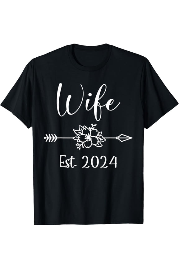 t-shirt Wife Est 2024 Just Married Honeymoon Wedding Couples Women T-Shirt mens，black，women，funny，journey，Crew Neck, Short Sleeve,custom clothing patterns.gift