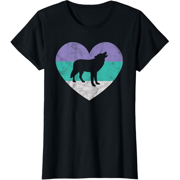 t-shirt Wolf Gift Shirt For Women & Girls | Retro Cute Wolf T-Shirt mens,black,women,funny,journey,Crew Neck, Short Sleeve,custom clothing patterns.gift